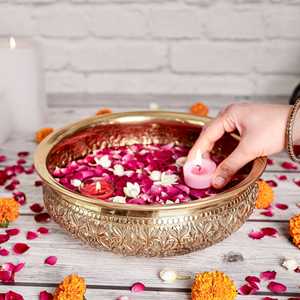 Decorative Trays Anandi Metal Urli Gold <b>Large</b> Stylish Home Decor Centerpiece Traditional Ethnic Handmade Elegant Durable - Product Image 2