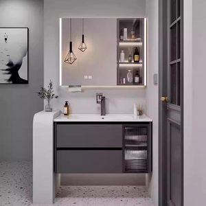 Customized honeycomb aluminum bathroom cabinet ceramic integrated basin intelligent <b>mirror</b> cabinet bathroom vanity - Product Image 1