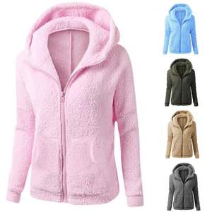 Femmes couleur unie doux polaire hiver veste à capuche fermeture éclair pardessus à la mode vêtements d'extérieur décontractés manteau grande taille chaud pour l'automne - Product Image 1