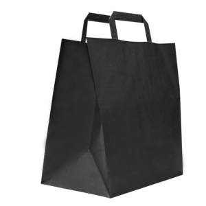 Made In Italy Carte Dozio Brand White Kraft Shopper Black Color Flat Handle Size 32+22X34 cm Pack Of 50 Pieces Food Delivery <b>Bag</b> - Product Image 1