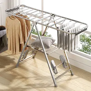 adjustable folding steel rack Suppliers-Stainless Steel Clothes Drying Racks Cloth Dryer Hanger Stand Folding Laundry Rack