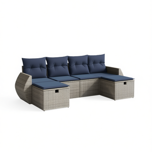 Conjunto de Sofá de Patio de Ratán Sintético Gris con Cojines, Sofá de Jardín para Exteriores, Estilo Contemporáneo, Muebles Impermeables - Product Image 1
