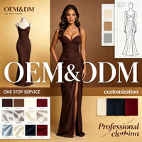 Robe longue sirène en satin sur mesure OEM/ODM avec fente haute, service personnalisé complet, usine propre, bretelles spaghetti, décolleté plongeant en V, robe de soirée