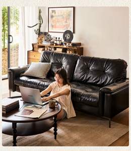 Sofá Seccional Convertible Nebula, Cuero Vacuno Encerado Negro Brillante, Respaldo Alto, Patas de Acero Inoxidable, Tapizado Moderno - Product Image 5