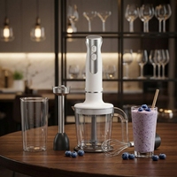 Mixeur Plongeant Électrique Compact Silencieux à Vitesse Variable 2 Vitesses Commande par Bouton Poussoir pour Smoothies Hachoir Domestique en Plastique