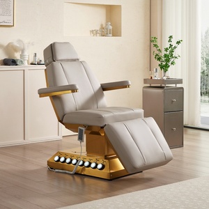 Cama de Masaje Eléctrica de Belleza con Base de Acero Inoxidable de Lujo Dorada con Control de Pedal, Cama Facial con 3/4 Motores para Salón de Belleza - Product Image 4