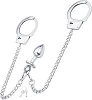 BDSM - Plug anal avec menottes métalliques verrouillables - Ensemble de restraints en acier inoxydable pour poignets - Jouets sexuels pour adultes - Jeux sexy pour femmes et couples