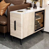 Meuble d'appoint multifonctionnel haut de gamme en bois massif et dalle de roche 2023, avec 2 tiroirs de rangement, style moderne et minimaliste pour salon lumineux