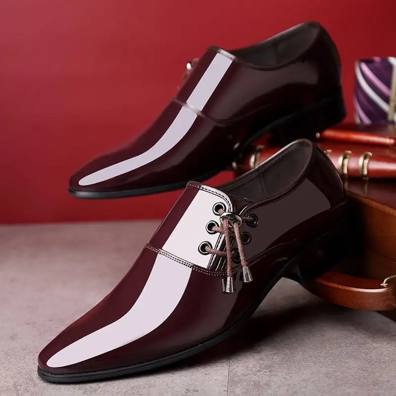men's shoes pointed bright leather wedding men single shoes