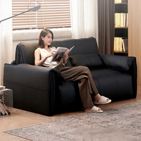 Canapé-lit électrique intelligent multifonctionnel en cuir noir, inclinable, avec contrôle par application et automatisation, pour salon