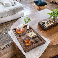 Plateau de service en bois avec poignée, ensemble de 7 plateaux rectangulaires imbriqués pour la décoration de table de fête, petit-déjeuner, café