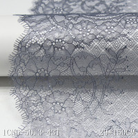 Dentelle Chantilly française à cils métalliques, motif floral à paillettes, 29 cm, gris argenté, pour robe de soirée femme