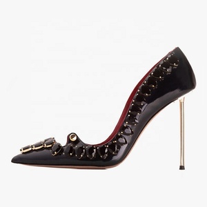 Escarpins à talons aiguilles pour femmes, grande taille 45, avec strass et découpe diamant, sandales d'été à talons fins - Product Image 4