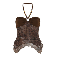 Débardeur Halter Y2K Vintage à Col en V pour Femme, en Maille Tricotée Florale Respirante, Spandex/Polyester, Imprimé Perlé, Double Couche de Maille, Vente en Gros