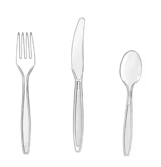 Reusable Heavy Duty Plasticware Party Dinner Fork Knife Spoon Clear PS Plastic Cutlery Set