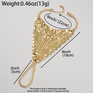 Conjunto de pulseras chapadas en oro antideslustre para mujer, con borlas integradas en el puño de malla de lentejuelas anchas y cadena de mano, venta al por mayor - Product Image 6