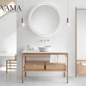 VAMA Factory-mueble de baño de lujo de 1200mm, lavabo superior de madera de roble macizo, DS1805