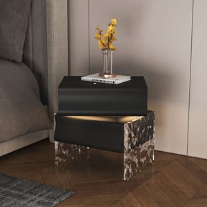 Mesa de Noche de Madera Maciza Negra, Moderna y Minimalista, Mesa Auxiliar de Almacenamiento para Dormitorio - Product Image 3