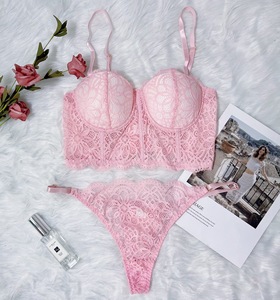 New Products Floral Embroidered Lace Trim Deep V Neck Perspective Sexy Panty Bra Set Ladies Women's Clothing - Product Image 6