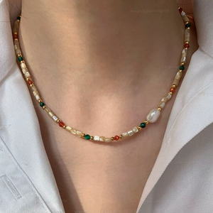 Collar de Perlas de Agua Dulce con Cadena de Aleación Dorada y Conchas Multicolores, Joyería para Mujer, Estilo Oficina - Product Image 2