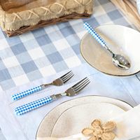 Ensemble d'argenterie 20 pièces en acier inoxydable avec manche bleu, compatible lave-vaisselle, couteau de table, fourchette, fourchette à salade, cuillère, cuillère à dessert