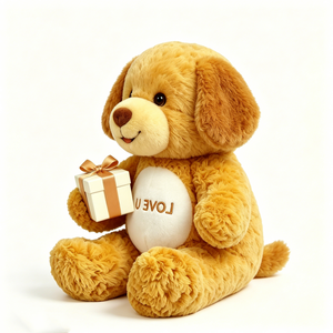 Peluche chien doré à oreilles souples personnalisée avec mini boîte cadeau, cadeau romantique, adorable chiot en peluche moelleux couleur tan. - Product Image 4