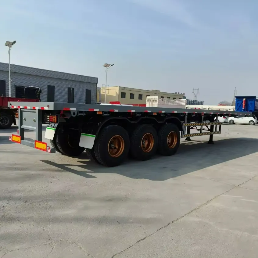 3 aks 40 FT konteyner şasi taşıma düz yatak yarı kamyon römorku düz platformlu römork satılık