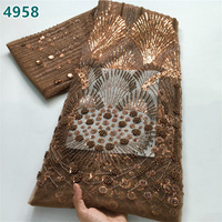 Tulle noir lourd, orné de paillettes brodées à la main, motif feux d'artifice, dentelle en maille, tissu africain de luxe pour robe de mariée ou de soirée 4958