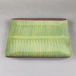 Melamine Plate Set Of 3 Eco-Friendly Banana Leaf Rectangle Melamine Sushi Appetizer Plates For Home Or Restaurant Use