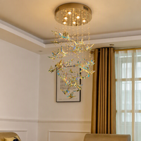 Lustre Papillon Moderne en Acier et Cristal K9, Design Personnalisé de Fabricant, Luxe pour Escalier, Hall d'Hôtel, Lampe Suspendue Longue de Taille Moyenne