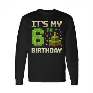 T-shirt a maniche lunghe per ragazzi con stampa It's My 6Th Birthday Pixel Cake - Product Image 2