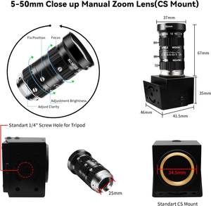 เว็บแคม USB 12MP 4K 1080P 120fps กล้องความเร็วสูง ซูมแบบแมนนวล 10 เท่า (5-50 มม. CS-Mount) ถ่ายภาพระยะใกล้, เว็บแคม UVC สำหรับพีซีแบบเสียบใช้งานได้ทันที - Product Image 6