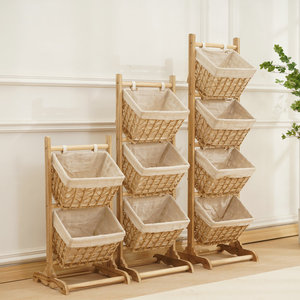 Cesta de almacenamiento tejida de varias capas, cesta colgante de tela y madera, tipo desmontable, para dormitorio, estante para refrigerios - Product Image 3