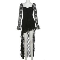 Robe longue évasée en dentelle à col carré, unie, coupe trapèze, style E-girl, ourlet irrégulier, Cyber Y2K, pour soirée
