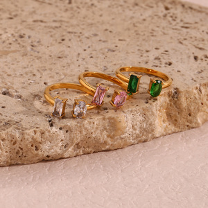 Anelli di gioielli di moda per ragazze impermeabili in acciaio inossidabile placcato oro zirconi con anello di pietra regolabile - Product Image 2