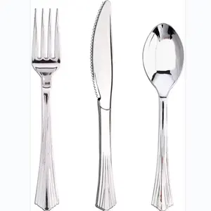 Nhựa thìa dĩa và dao cho thức ăn nhanh nhựa bạc dao kéo tái sử dụng dao kéo thiết lập trọng lượng nặng
