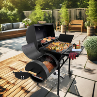 Grand barbecue sans fumée en acier de qualité supérieure, deux brûleurs, barbecue au charbon de bois commercial d'extérieur, barbecue portable avec plaque latérale