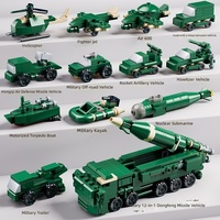 Qiwu Blocs de construction en plastique ABS 12-en-1, Jouet DIY, Modèle à assembler : Camion de transport de troupes, Hélicoptère, Avion de chasse, Kayak, Sous-marin