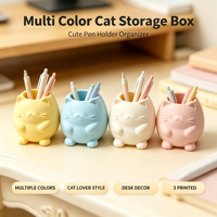 Porte-stylo en forme de chat mignon, boîte de rangement de bureau, organisateur de bureau décoratif imprimé en 3D, joli conteneur de papeterie en forme de chat pour la maison