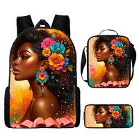 Sacs à dos pour enfants, sacs à dos pour adolescents, sacs à dos imprimés noirs à thème africain pour filles, sacs à dos pour enfants en 3 pièces/ensemble