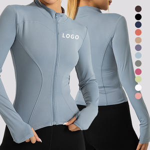 Fermeture éclair avec poche haute qualité entraînement sweat veste vert Yoga tenue veste Sport vêtements femmes pouce trou Yoga haut - Product Image 1