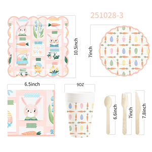 DAMAI Nuevo Diseño con Temática de Primavera y Conejo, Juego de Vajilla Desechable de Papel para Fiesta de Cumpleaños, Platos, Servilletas y Vasos para Pascua - Product Image 5