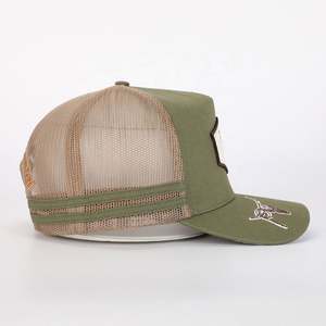 Alta calidad diseño bordado parche Logo 5 paneles Gorras OEM al por mayor personalizado moda camionero gorra Camal algodón deporte malla sombrero - Product Image 4