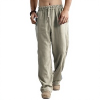 Nouveau pantalon de sport décontracté pour homme 2026, ample, respirant, fin, 100 % lin, grande taille, taille basse, avec poches décoratives