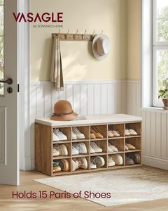 <span class=keywords><strong>Banc</strong></span> <span class=keywords><strong>de</strong></span> <span class=keywords><strong>rangement</strong></span> à chaussures moderne <span class=keywords><strong>VASAGLE</strong></span> CUSTOS Collection avec siège rembourré et 15 compartiments - Product Image 2
