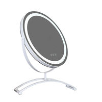 Miroir de maquillage rond intelligent à LED avec rotation infinie à 360°, écran d'affichage éclairé, cadre en métal et en verre, personnalisé