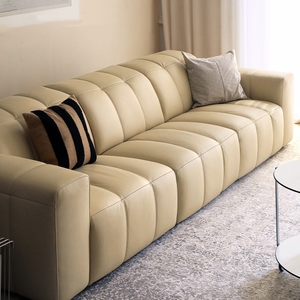 Sofá Individual de Cuero Genuino <span class=keywords><strong>NOYA</strong></span> de Estilo Nórdico Retro, con Brazos Cuadrados y Detalles de Teclas de Piano, Altura del Respaldo Ajustable - Product Image 5