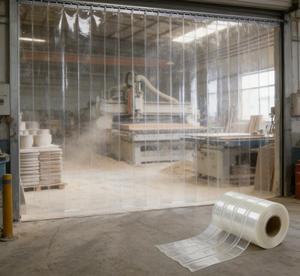 Tenda a Strisce in <span class=keywords><strong>PVC</strong></span> Liscio da 5mm Economica per un Efficace Controllo della Polvere e la Divisione degli Spazi in Officine di Lavorazione del Legno e Ceramica ad Alto Contenuto di Polvere - Product Image 1