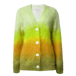 Cárdigan de punto de manga larga con <span class=keywords><strong>cuello</strong></span> de pico y botones para mujer, cárdigan de punto de color arcoíris con <span class=keywords><strong>cuello</strong></span> de pico y <span class=keywords><strong>pelo</strong></span> de visón, OEM - Product Image 2