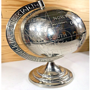 Globe en aluminium de table carte du monde fait main argent de style moderne Globe du monde décoratif pour bureau à domicile - Product Image 1
